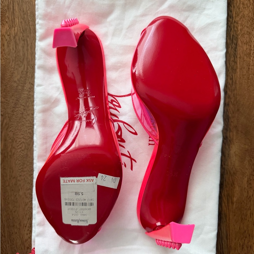 Christian Louboutin Neon Pink Stiletto Heels with studs - Picture 3 of 4